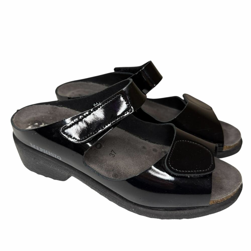 Mephisto Eusebia Black Patent Leather Buckle Sandals Women’s Size 7M
